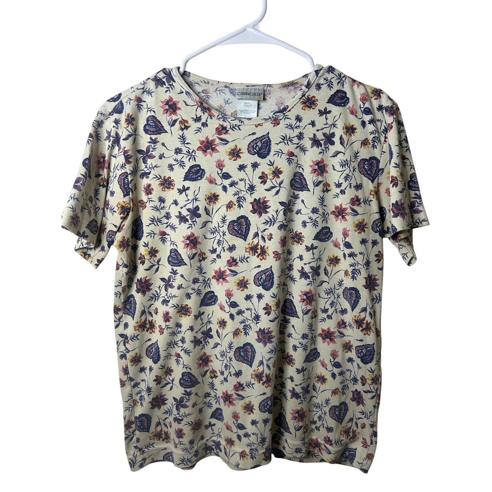 Cabin Creek Floral Short Sleeve Small Comfort Women's Shirt Summer Fall Casual